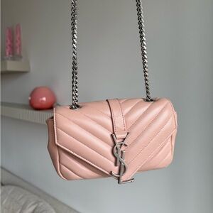 YSL Saint Laurent Chevron Baby Chain Crossbody Bag in Pale Pink 🩰